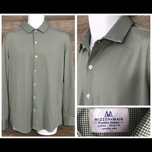 Mizzen+Main Trim Fit Green Long Sleeve Shirt L